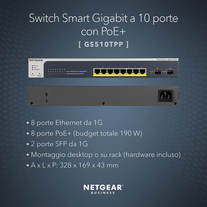 Switch-PoE-Smart-Managed-Pro-Netgear-GS510TPP---10-Porte-Gigabit-Ethernet