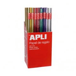 Apli Expositor de 55 Rollos de Papel Regalo Metalizado - 11 Rollos por Color - Medidas del Rollo 0.70x2m - Colores Lila,