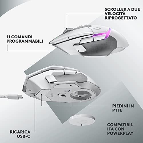 Logitech-G-G502-X-PLUS---Mouse-Gaming-Wireless-Bianco-con-RGB-e-Sensore-HERO-25K