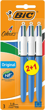 BIC-4-Colori-Pacchetto-originale-di-3-boligrafi-a-sfera-retrattile---Punt-medio-da-10-mm