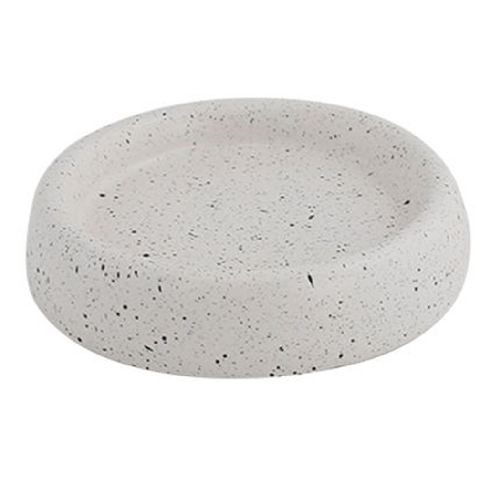 Cleafe-piatto Piattino Porta Sapone Bagno Tondo Ceramica Bianco Effetto Pietra Granito 87807 -
