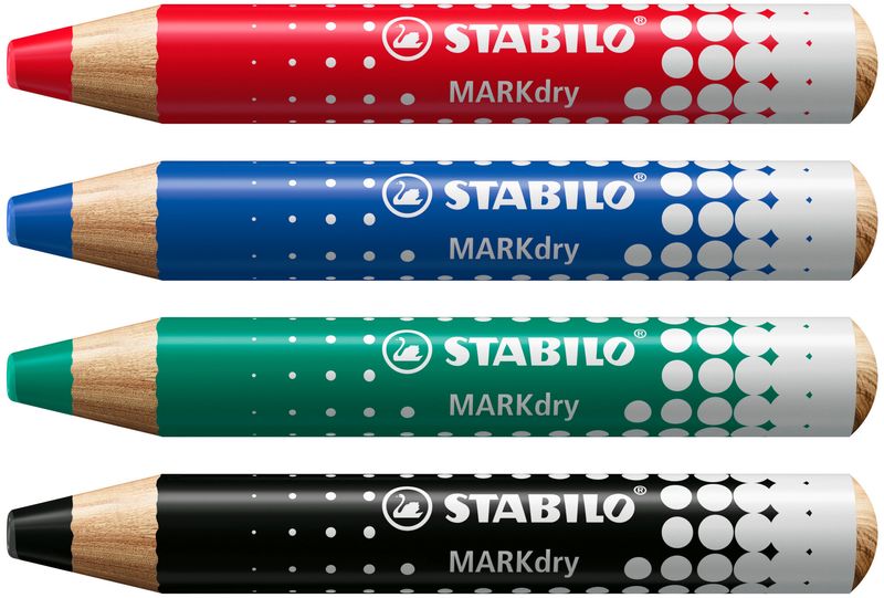 Stabilo-MARKdry-Pack-de-4-Marcadores-para-Pizarra---Sacapuntas---Paño-de-Limpieza---Mina-XXL-de-10mm---Madera-100--Certi