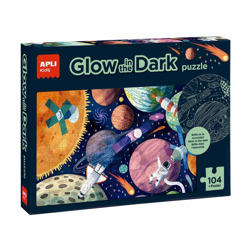 Puzzle-Fluorescente-Apli-sistema-solare---Glow-in-the-Dark---104-Pezzi---Dimensioni-5-x-5-cm