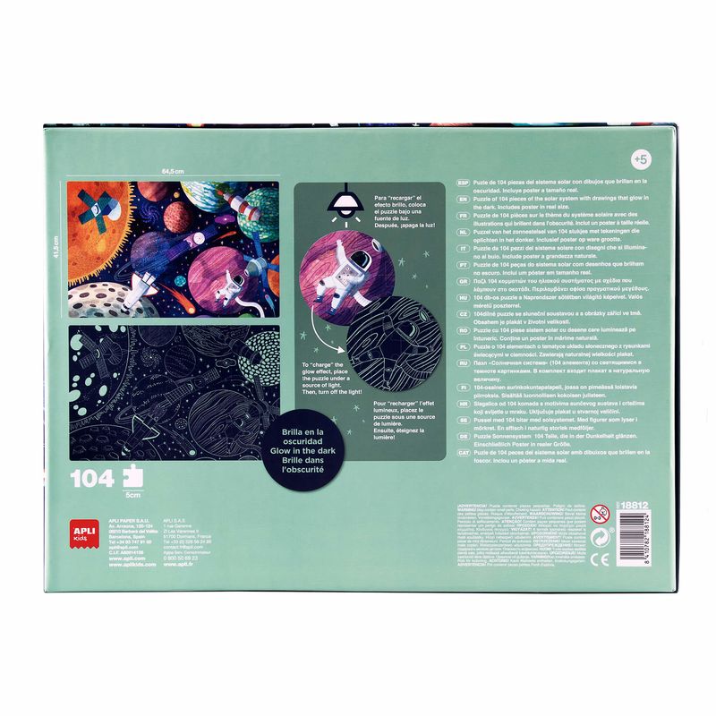 Puzzle-Fluorescente-Apli-sistema-solare---Glow-in-the-Dark---104-Pezzi---Dimensioni-5-x-5-cm