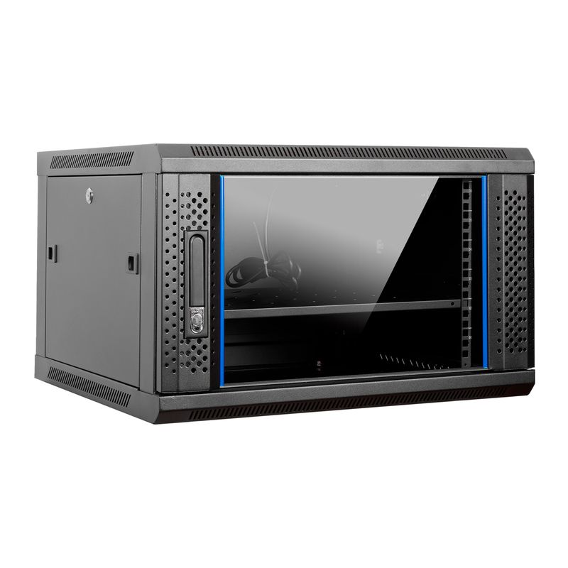 Aiten-Data-AI6606-Pensile-6U-profondita-600---Porta-in-vetro---Blocco-di-sicurezza---Include-vassoio-fisso-e-ventola-da-120-mm---Colore-nero