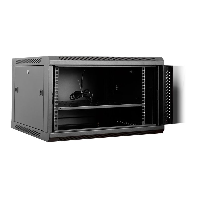 Aiten-Data-AI6606-Pensile-6U-profondita-600---Porta-in-vetro---Blocco-di-sicurezza---Include-vassoio-fisso-e-ventola-da-120-mm---Colore-nero