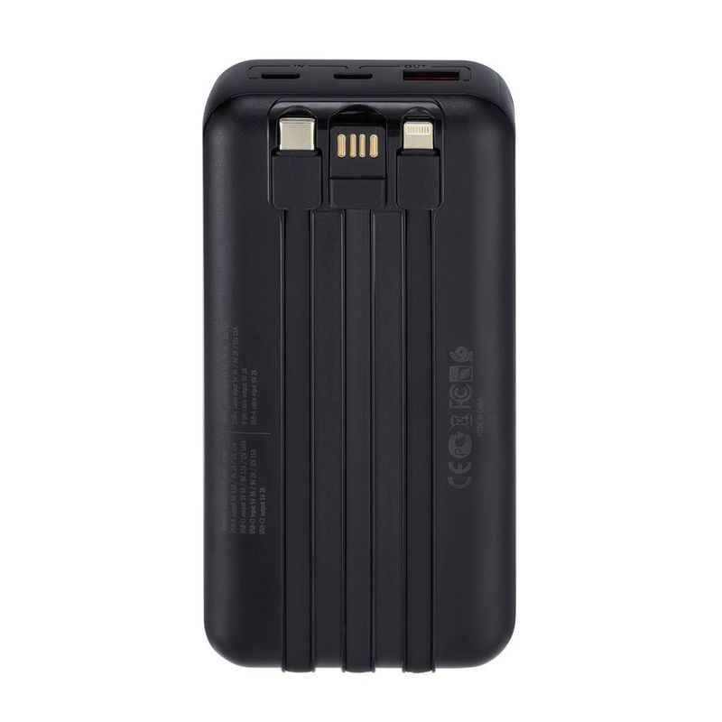 Battery-Bank--20000-Mah--225W-Fast-Charger-Con-3-Cavi-Integrati---Di-Cui-Type-C-Ed-Usb-Con-Funzione-Ricarica---Nera