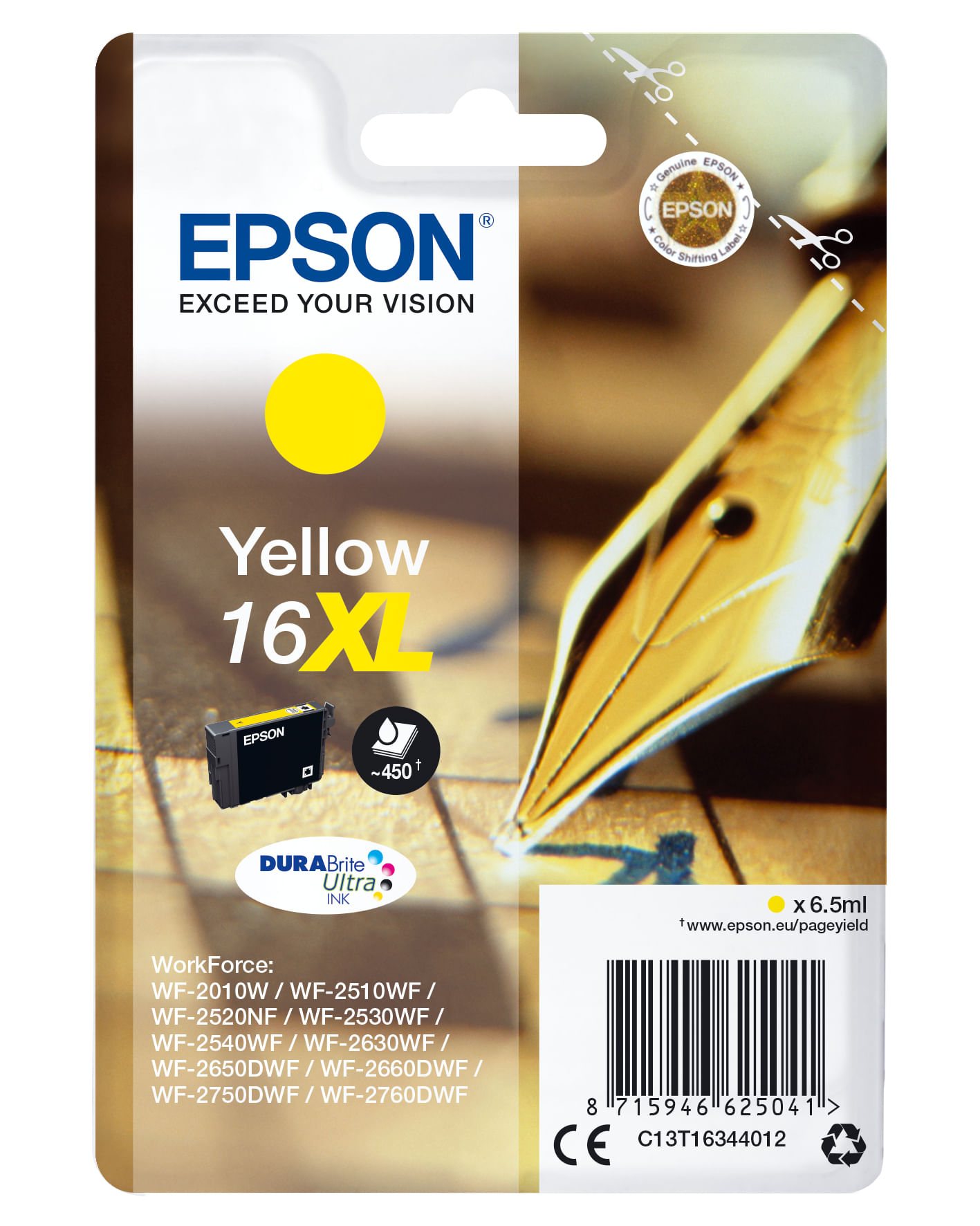 Epson ORIGINALE Epson Cartuccia d&#39inchiostro giallo C13T16344012 16 XL 450 pagine 65ml Cartuccie d?inchiostro XL