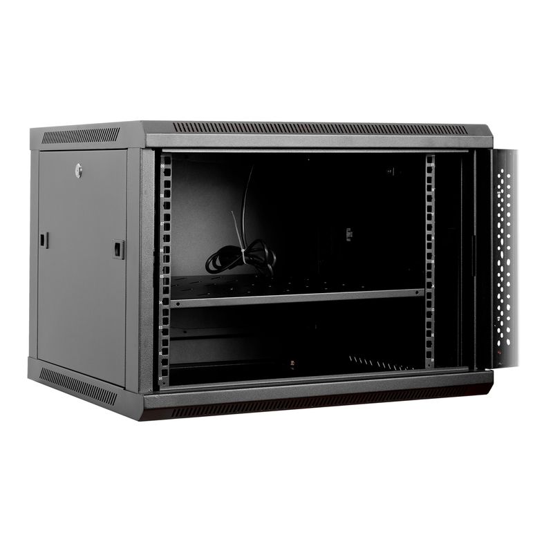 Aiten-Data-AI6609-Pensile-9U-profondita-600---Porta-in-vetro---Blocco-di-sicurezza---Include-vassoio-fisso-e-ventola-da-120-mm---Colore-nero