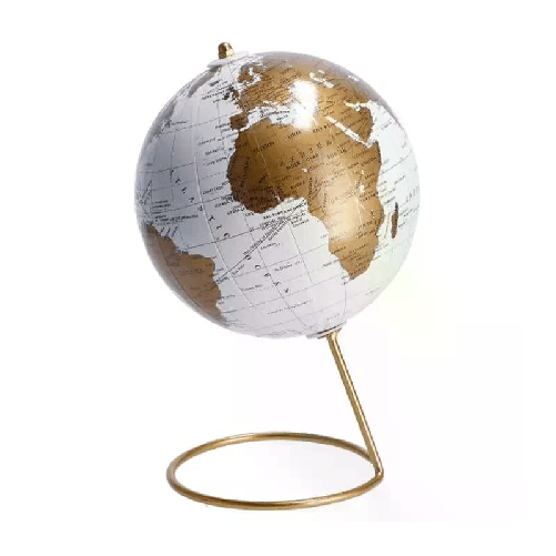 Mappamondo da tavolo base metallo diam 14 cm arredo stile vintage bianco