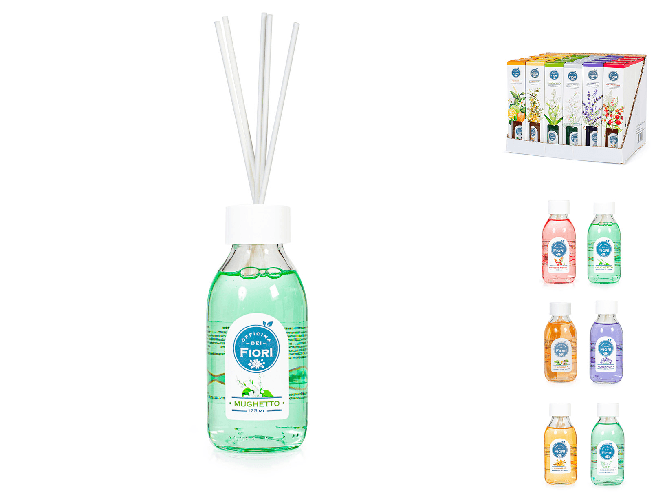Display 24 diffusori per ambiente con bastoncini ml 125. 6 differenti profumazioni.