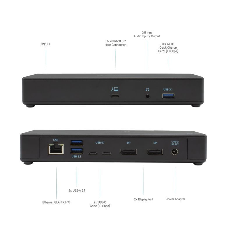 i-tec-TB3CDUALDPDOCKPD-replicatore-di-porte-e-docking-station-per-notebook-Cablato-Thunderbolt-3-Nero