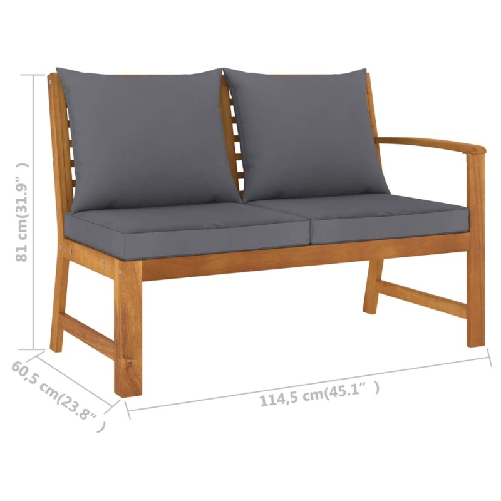 vidaXL-Panca-da-Giardino-1145cm-con-Cuscino-Grigio-Massello-di-Acacia