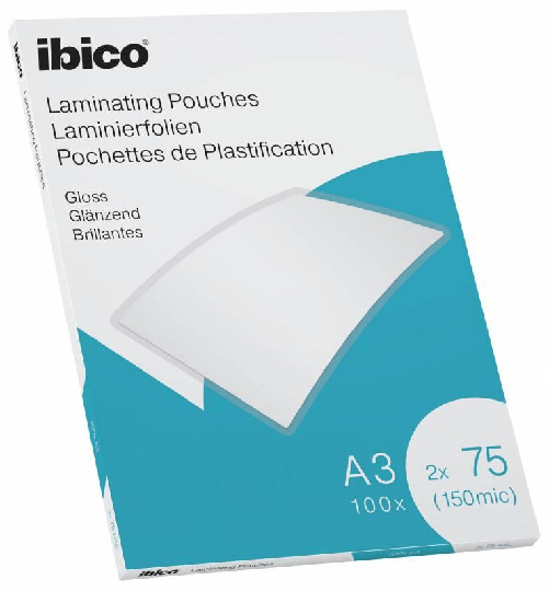 Ibico-Gloss-A3-150-Micras-Carteras-de-Plastificar---Acabado-Cristalino-de-Alto-Brillo---Tamaño-A3---Caja-de-100---Color-