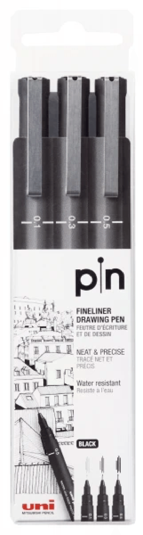 Uniball  Uni-ball Uni Pin Confezione da 3 pennarelli calibrati 01 03 05 - Punta in poliacetale