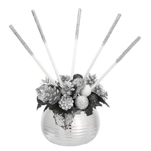 Bagutta SFERA D.8,5 cm TORCIGLIONE CON DECORAZIONE NATALIZIA ARGENTO + STICK - N 8492-03
