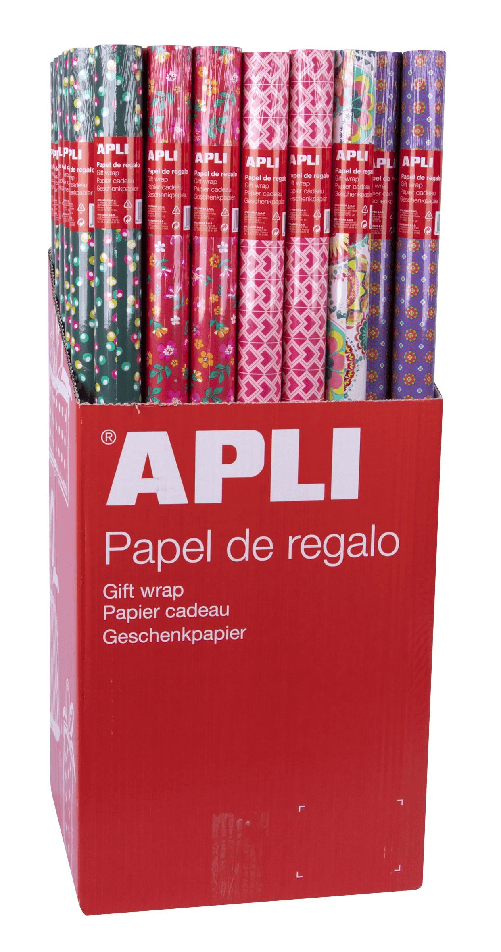 Apli-Expositor-de-55-Rollos-de-Papel-Regalo-Tendance---11-Rollos-por-Color---Medidas-del-Rollo-0.70x2m---5-Diseños