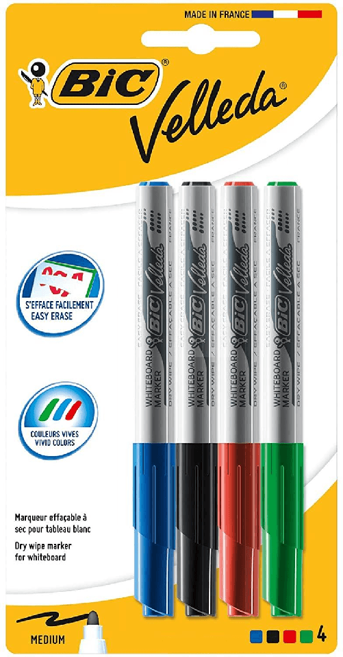 Velleda-BIC-1741-Pacchetto-di-4-marker-in-ardesia---Punta-centrale---ictus-da-14-mm---Cancella-ottimale---Colori-ordina