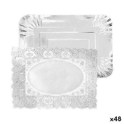 Vassoio per aperitivi Algon Argentato Rettangolare 25,5 x 35 x 2 cm Monouso (48 Unità)