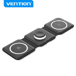 Vention FGG 3 in 1 Wireless Charging Pad con MagSafe - Ricarica rapida da 15 W - Luce notturna a LED - Nero