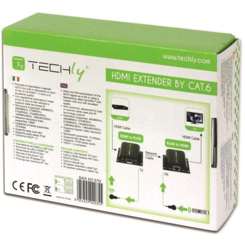 Techly-Extender-HDMI-Full-HD-3D-IR-su-cavo-Cat.5E-6-6A-7-60m-Autoregolato--IDATA-EXT-E70I-