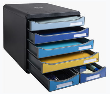 EXACOMPTA-Cassettiera-A4-6-cassetti-BIG-BOX-MAXI-nero-multicolore-Bee-Blue-Exacompta