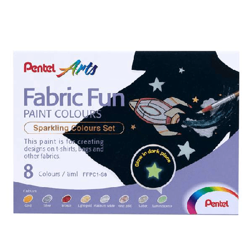 PENTEL-Set-8-colori-sparkling-per-tessuto-Fabric-Fun-Pentel