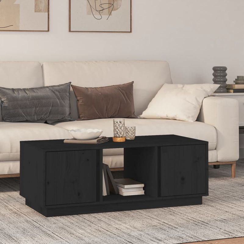 Tavolino-da-Salotto-Nero-110x50x40-cm-Legno-Massello-di-Pino
