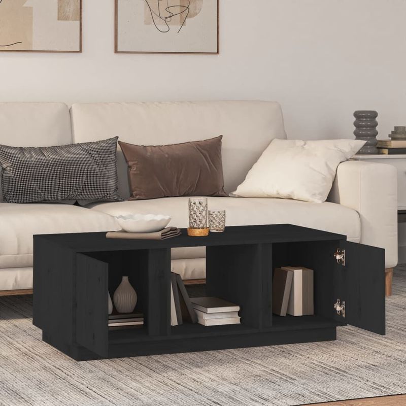 Tavolino-da-Salotto-Nero-110x50x40-cm-Legno-Massello-di-Pino