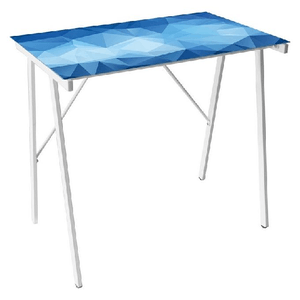 Tavolo Porta Pc Sky con Piano in Vetro Temperato Bianco-Azzurro-Blu e Gambe in Metallo Bianco 80x50cm-H74cm