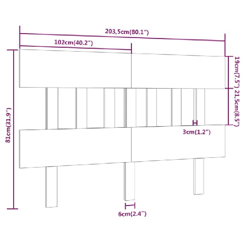 Testiera-per-Letto-Grigia-2035x3x81-cm-Legno-Massello-di-Pino