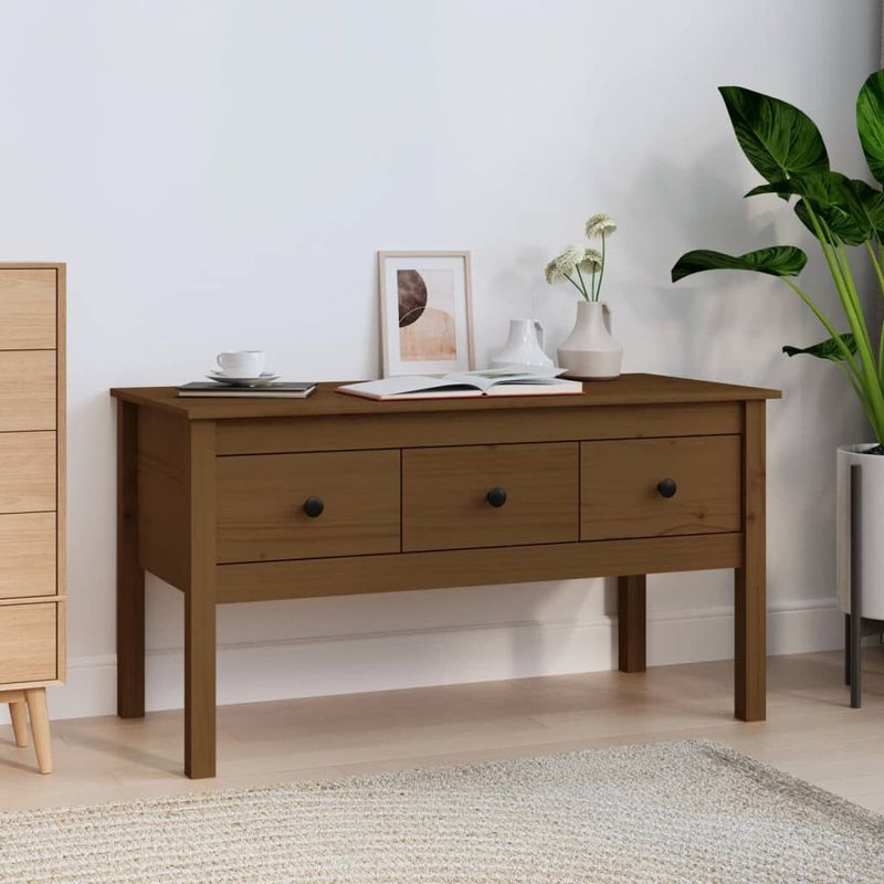 Tavolino-da-Salotto-Miele-102x49x55cm-in-Legno-Massello-di-Pino