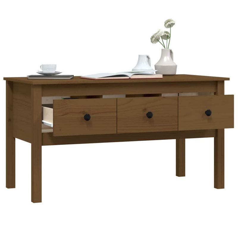 Tavolino-da-Salotto-Miele-102x49x55cm-in-Legno-Massello-di-Pino