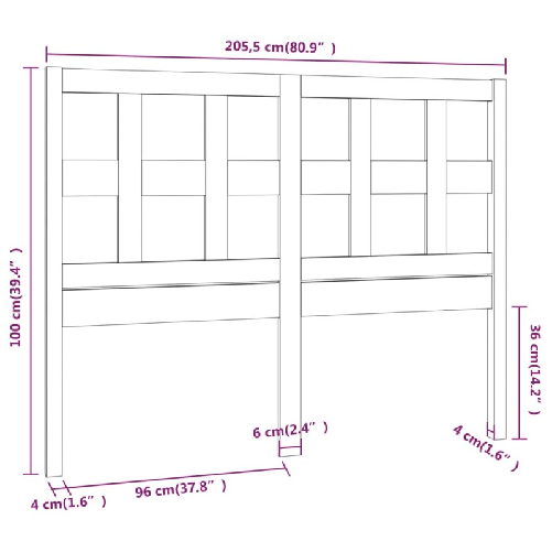 Testiera-per-Letto-Grigia-2055x4x100-cm-Legno-Massello-di-Pino