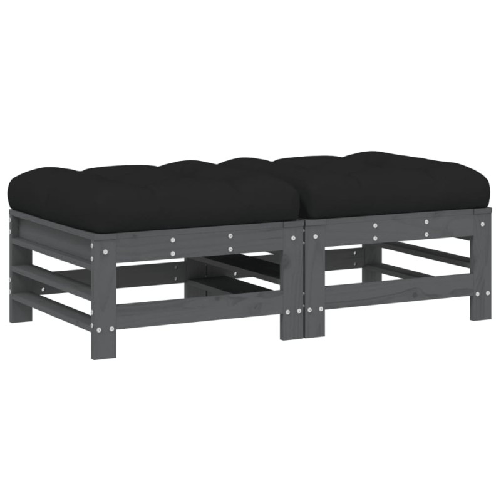 vidaXL-Poggiapiedi-Giardino-con-Cuscini-2pz-Legno-Massello-Pino-Grigio