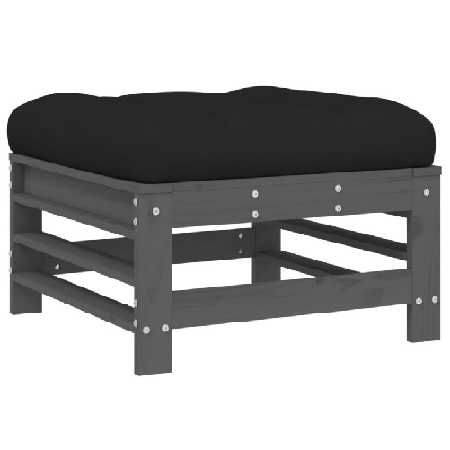 vidaXL-Poggiapiedi-Giardino-con-Cuscini-2pz-Legno-Massello-Pino-Grigio