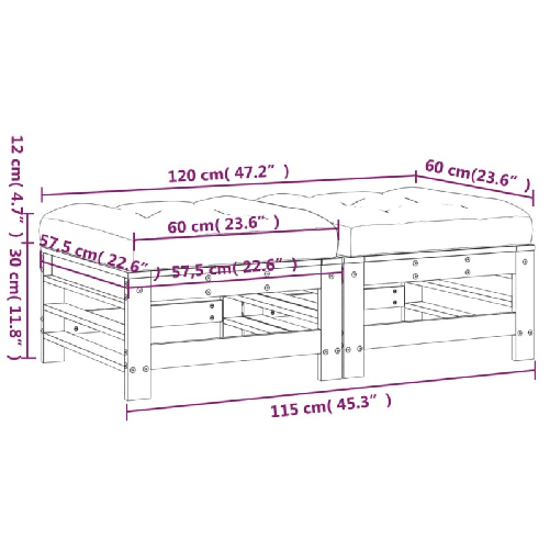 vidaXL-Poggiapiedi-Giardino-con-Cuscini-2pz-Legno-Massello-Pino-Grigio