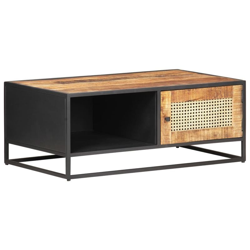 vidaXL-Tavolino-da-Salotto-90x50x35-cm-Legno-di-Mango-Grezzo-e-Canna