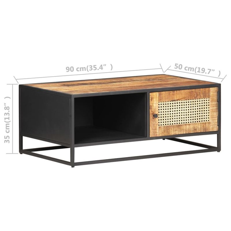 vidaXL-Tavolino-da-Salotto-90x50x35-cm-Legno-di-Mango-Grezzo-e-Canna