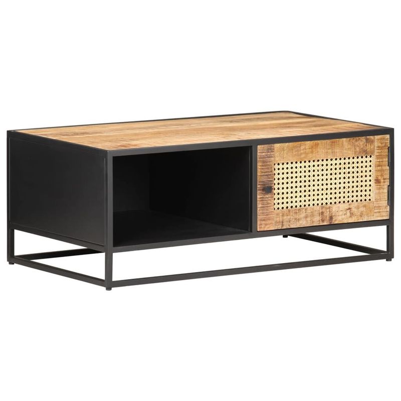 vidaXL-Tavolino-da-Salotto-90x50x35-cm-Legno-di-Mango-Grezzo-e-Canna