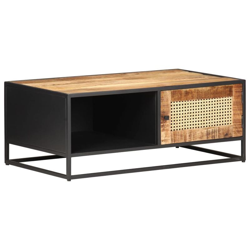 vidaXL-Tavolino-da-Salotto-90x50x35-cm-Legno-di-Mango-Grezzo-e-Canna