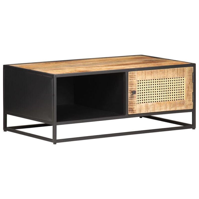 vidaXL-Tavolino-da-Salotto-90x50x35-cm-Legno-di-Mango-Grezzo-e-Canna