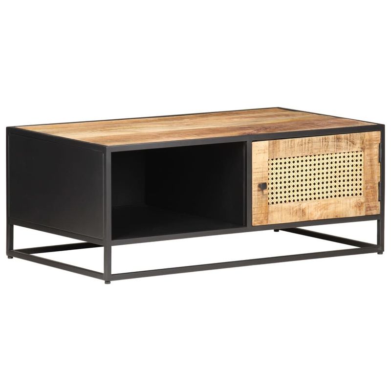 vidaXL-Tavolino-da-Salotto-90x50x35-cm-Legno-di-Mango-Grezzo-e-Canna