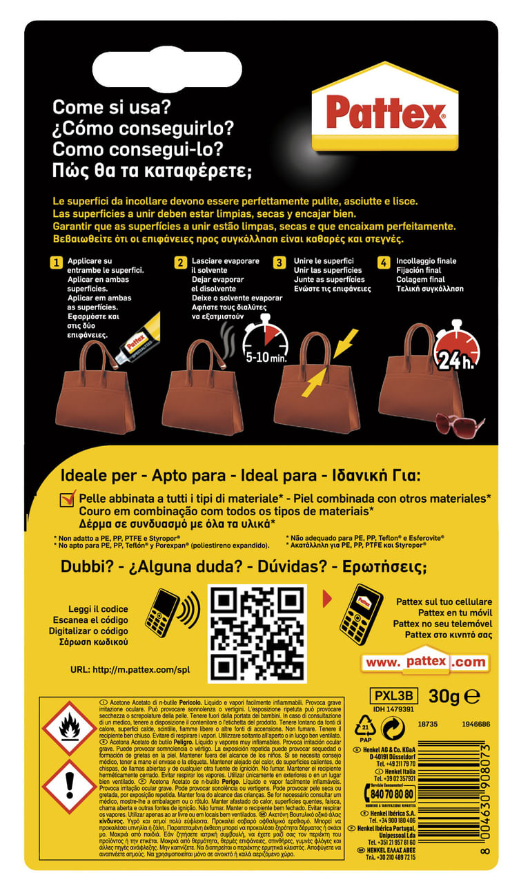 Colla-specifica-Pattex-per-pelle-e-cuoio-modello-1479391-trasparente-per-incollaggi-su-pelle