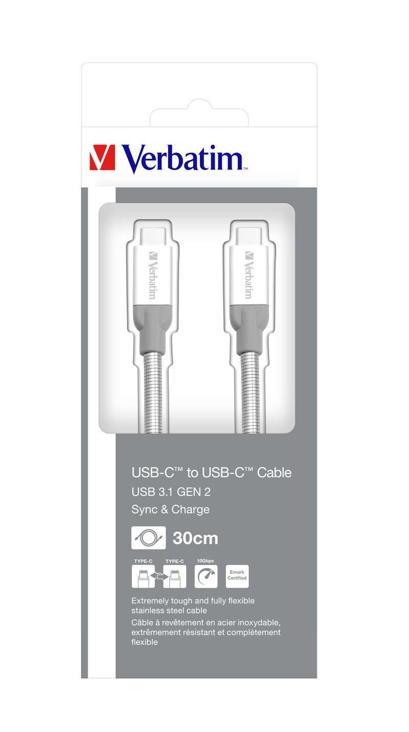 Verbatim-Cavo-con-funzione-di-sincronizzazione-e-ricarica-in-acciaio-inossidabile-da-USB-C-a-USB-C-USB-3.1-GEN-2-30-cm