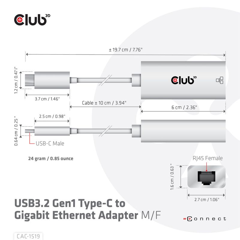 CLUB3D-CAC-1519-adattatore-per-inversione-del-genere-dei-cavi-USB-C-RJ-45-Bianco