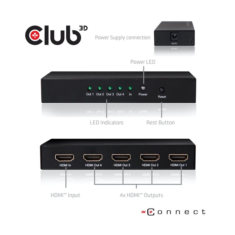 CLUB3D-HDMI-4K-60Hz-UHD-Splitter-AC-Power-4-ports