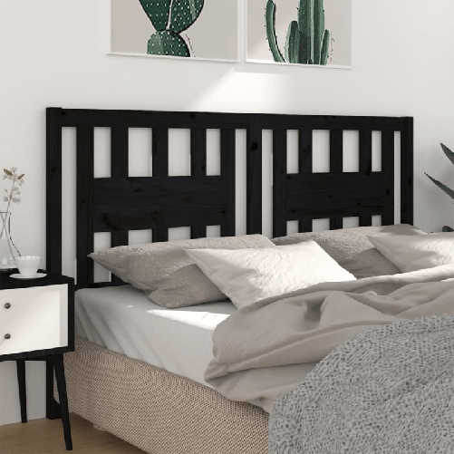 Testiera-per-Letto-Nera-166x4x100-cm-in-Legno-Massello-di-Pino