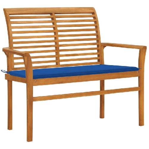 vidaXL-Panca-da-Giardino-con-Cuscino-Blu-Reale-112-cm-in-Legno-di-Teak