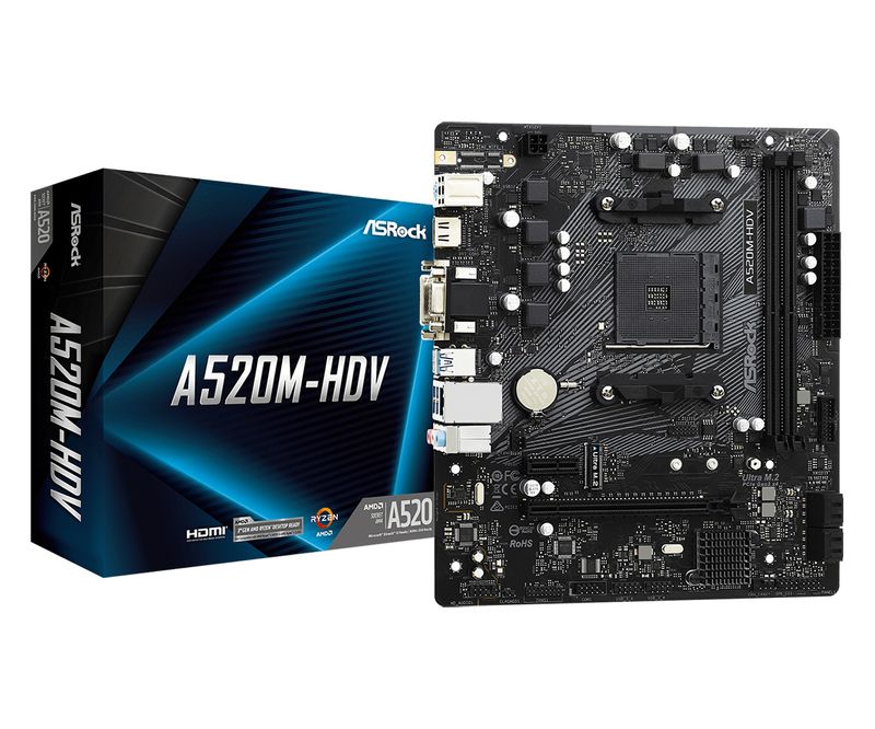 Asrock-A520M-HDV-scheda-madre-Presa-AM4-micro-ATX--Asrock-A520M-HDV-AMD-A520-AM4-Micro-ATX-2-DDR4-VGA-DVI-HDMI-M.2-